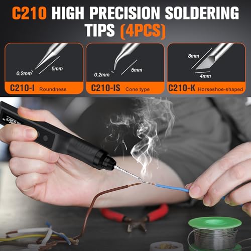 Image of Soldering Iron Kit, Cordless Soldering Gun with 2 Helping Hands, 2s Fast Heating 356-896℉ OLED Solder Kit, Auto Sleep, Includes 360 Swivel Stand, C210 Tips, Wire, Wick, Sponges, Wrench, Black
