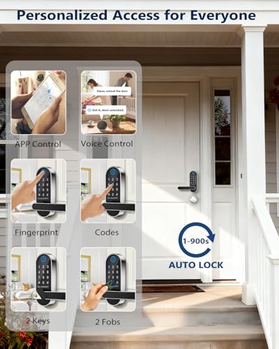 Image of Keyless Entry Door Lock, Fingerprint Door Lock with Handle, Smart Locks for Front Door and Bedroom, WiFi Electronic Locks, App Remote Control, Digital Keypad with Knob, Auto-Lock