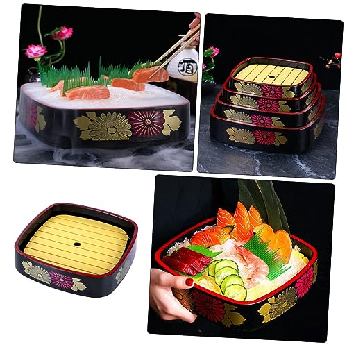 Plato cuadrado de plástico amarillo para sushi miniatura 7