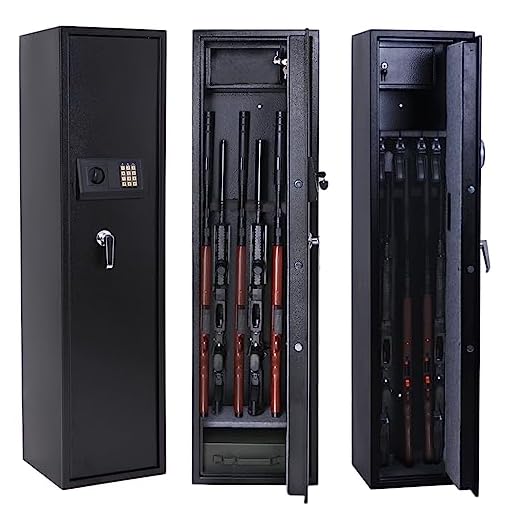 Bafuska Larger and Deeper Rifle Safe, Upgraded Gun Safe for 5 Rifles and Shotguns for Home, Quick Access Gun Cabinet (with/Without Scope) Security Cabinet with Separate Lock Box