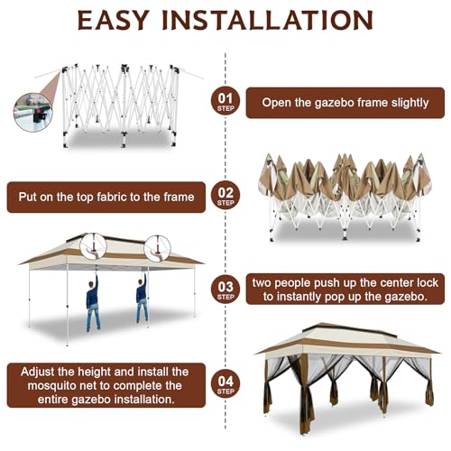 Image of COBIZI 12x20 Pop up Canopy Tent - Gazebo, Party Tents for Parties, Carpas para Fiestas, Large Outdoor Popup Patio Screened Gazebos, Shelter Tents with Net for Backyard, Commercial,Brown