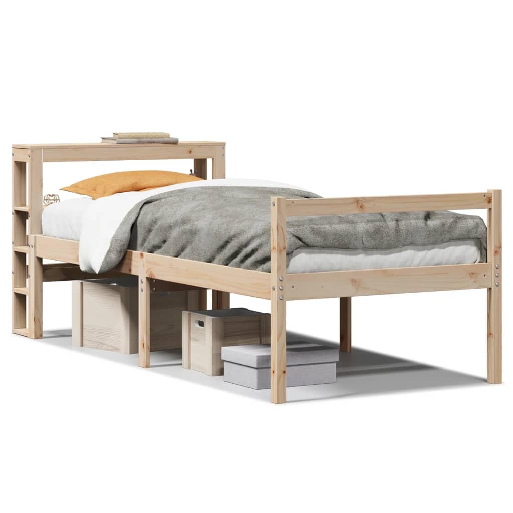 Massives Kiefernholz Seniorengerecht 90x190 cm Braun | Seniorenbett mit Kopfteil 90x190 cm Massiv Kiefernholz ohne Matratze Pflegebett Stauraum