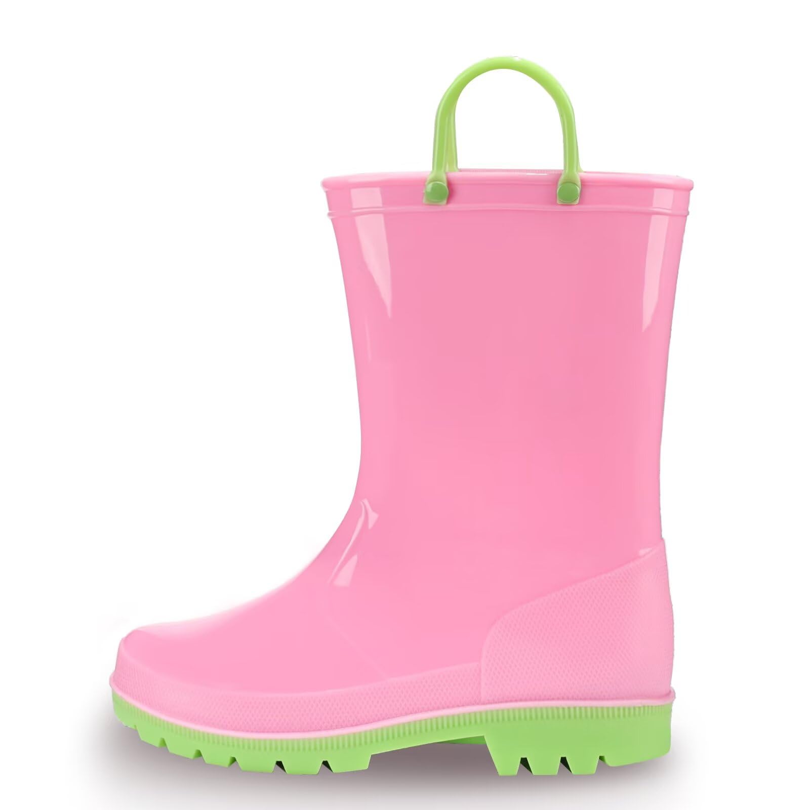 EUXTERPA Boys Girls Waterproof Rain Boots Kids Toddler Solid Color Boots with Easy On Handles