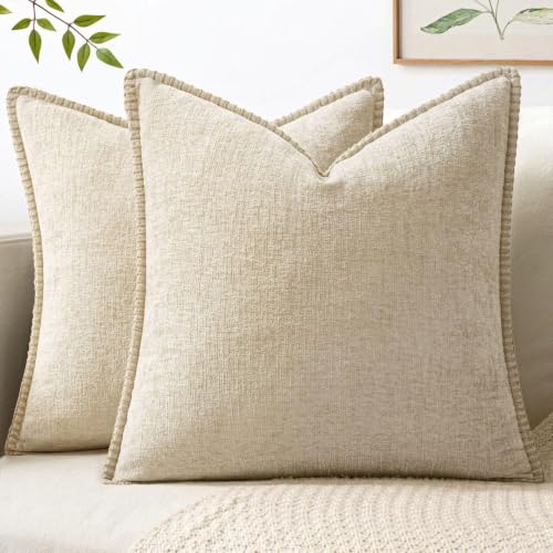 MIULEE 2 Housses Coussin Canapé Chenille Beige 18x18 Pouces
