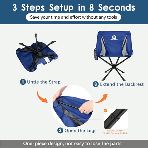 Image of Raynesys Portable Camping Chair 1 Pack, 8 Seconds Quick Setup Folding Camping Chair, Flexible 360 Rotation, 3.8Lb Lightweight Travel Chairs for Easy Carry to Hiking, Sporting, Beach, Blue