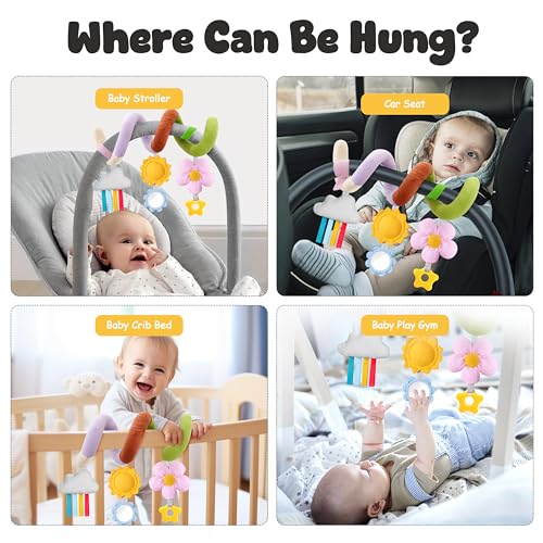 Image of Stuffed Spiral Baby Car Seat Toys, Best Newborn Shower Gifts, Soft Infant Essentials Must Have Stroller Hanging Toys (Vibrant Nature)