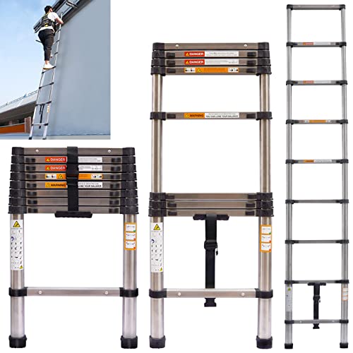 Escalera telescópica de 2,6 m, escalera telescópica de acero inoxidable, portátil, extensible, multiusos, herramientas de bricolaje para decoración de interiores, trabajos de techo al aire libre,