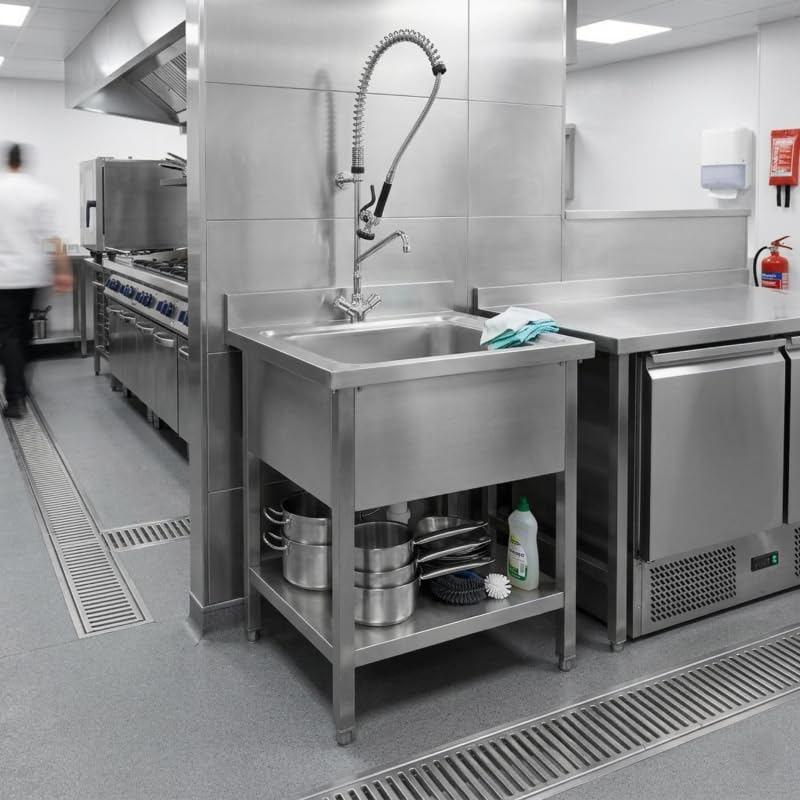 Stainless Steel Sink with Backsplash - Professional Kitchen Sink - 600 x 700 mm