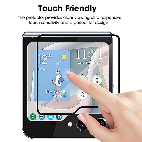 Image of Casodon Tempered Glass Screen Protector Guard for Samsung Galaxy Flip 5 (Black) Full Screen Coverage with Easy Installation Kit