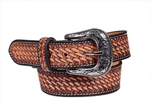 Western Genuine Leather Basket Weave Belt For Men and Women 30WE0024
