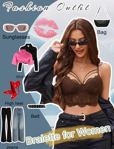 Image of Avidlove Lace Bralette for Women V Neck Camisoles Adjustable Strap Two Layer Crop Top Bustier Tops