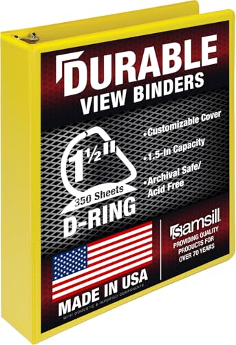 Image of Samsill Durable 1.5 inch 3 Ring Binder, D Ring Binder, 100% Recycled Chipboard, Yellow
