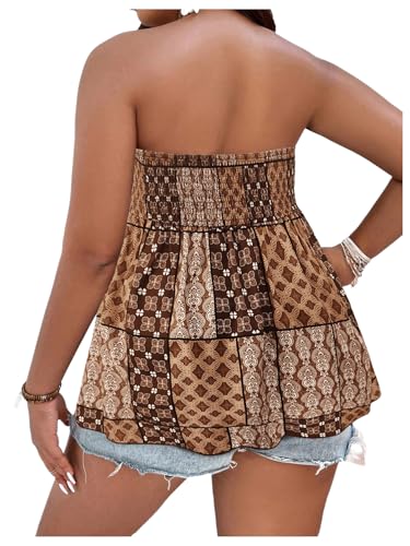 SOLY HUX Women's Plus Size Boho Tube Tops Strapless Sleeveless Smocked Ruffle Hem Summer Bandeau Tops2