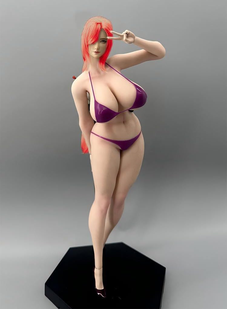 Fremego 1/6 Scale Female Figure Body, DK001A Platinum Silicone Seamless Body with Steel Skeleton, Plump Bust, Pale Pink Skin Tone, 12inch Flexible Make Up Version Action Figure Body