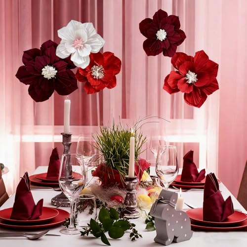 Image of Red Paper Flowers Artificial 3D Wall Decor Wedding Birthday Bridal Baby Shower Violet Lavender Light Dark Red White Burgundy Nursery Room Backdrop Centerpieces Girls Women Party Decorations