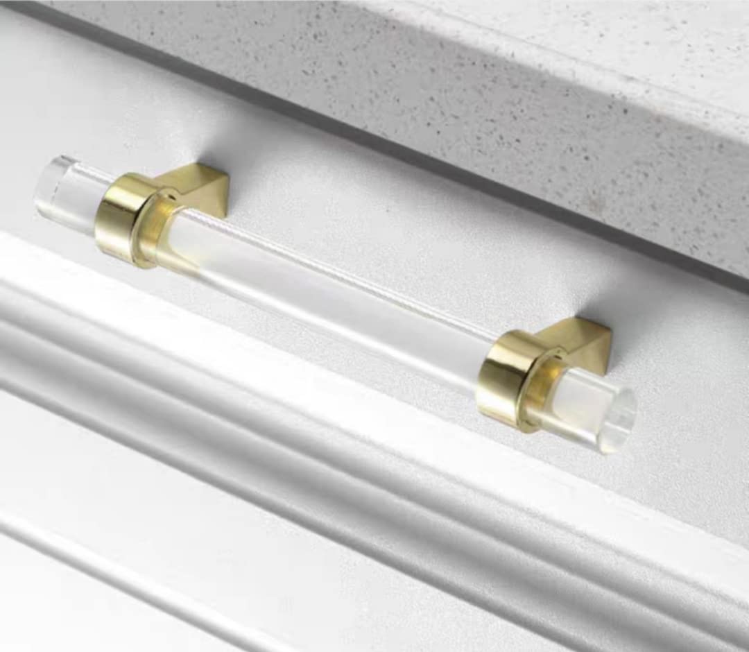 CONPHERON 2 Pcs Cupboard Pulls Handles Crystal Acrylic Cabinet Pull Handle Drawer Knobs Furniture Kitchen Door Handles Cabinet Knobs Gold 96mm - Image 4