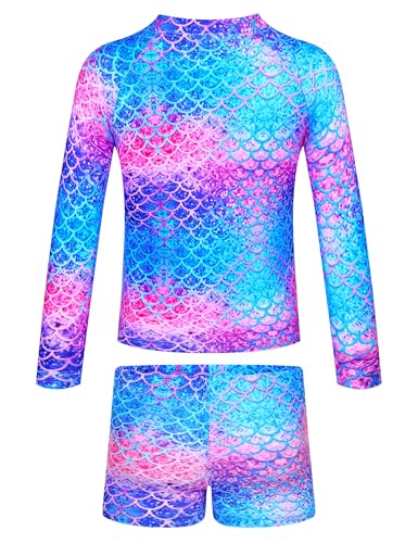 Image of TENVDA Girls Rash Guard Swimsuit Long Sleeve Bathing Suits with Shorts for 3-12 Years Old Kids