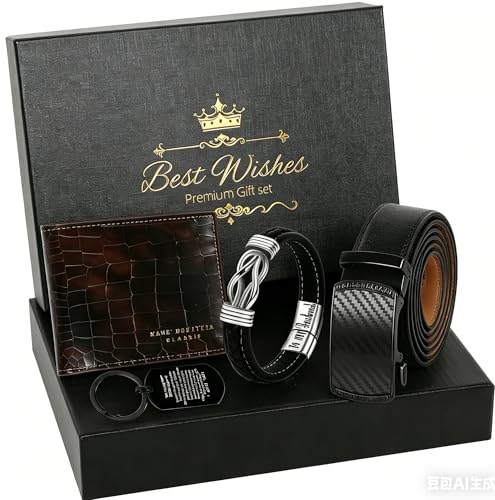 WOTENCE Presente para Homem com Cinto Porta-cartões Pulseira Chaveiro Marido Noivo Filho Pai Presente Aniversário de Casamento Dia dos Pais Natal Dia dos Namorados, Marido, Tamanho único