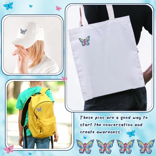 Image of Inbagi 50 Pcs Butterfly Autism Awareness Pins Bulk Autism Lapel Pins Inspiring Brooch Accessories for Clothing, Shirts, Jackets, Backpacks