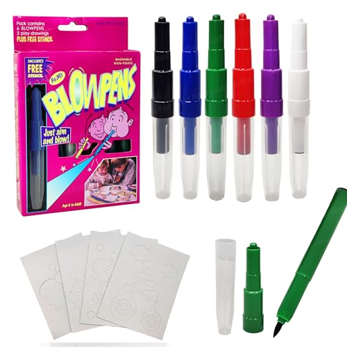 Image of FunBlast Blow Pens - Magical Coloring Spray Blow Pens for Kids Children, Pack of 6 Pcs Spray Blow Marker Sketch Pen for Kids, Fun Drawing Arts Crafts Colour Pens for Return Gifts, Multicolor