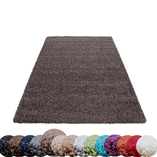 HomebyHome Tapis Shaggy à Poils Longs Concevoir Unicolore Salle de séjour Doux et Moelleux Rectangulaire Rond Coureur, Couleur :Taupe, Taille:80x150 cm