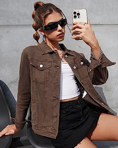 Image of luvamia Women's Basic Button Down Stretch Fitted Long Sleeves Denim Jean Jacket