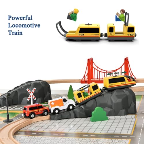 Holzeisenbahn Set 72-Teilen, Holzeisenbahn Schienen und Zugspielzeug, Modelleisenbahn-Set für Kleinkinder, Spielzeugeisenbahn-Set für Kinder im Alter Von 1–3 Jahren, Geschenk für Jungen und Mädchen