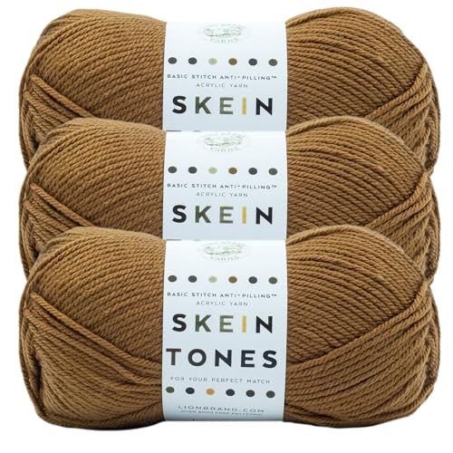 Image of Lion Brand Yarn Basic Stitch Anti-Pilling Yarn for Crocheting, Knitting, and Crafts, Nutmeg, 3 Pack