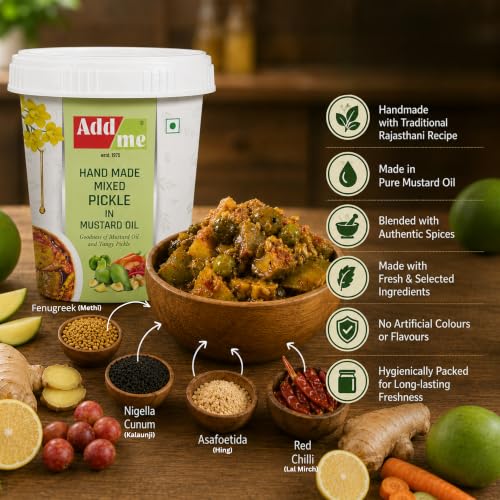 Image of Add me Hand Made Mixed vegetable Pickle in Mustard Oil 500gm | Goodness Of Mixed Pickles | Rajasthani mix achar marwadi pickle Bucket Pack