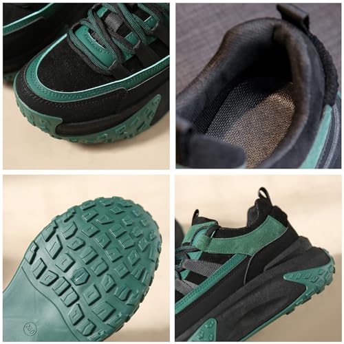 Women's Leather Platform Fashion Sneakers Comfortable Low Top Wedgel Heel Lace Up Dad Shoes Lug Sole Breathable Casual Running Shoes3