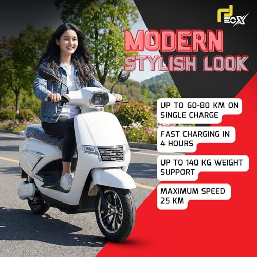 Image of EOX VESVO Low Speed Electric Scooter Non RTO with 60-80Km Range White Portable Lithium Battery & Charger