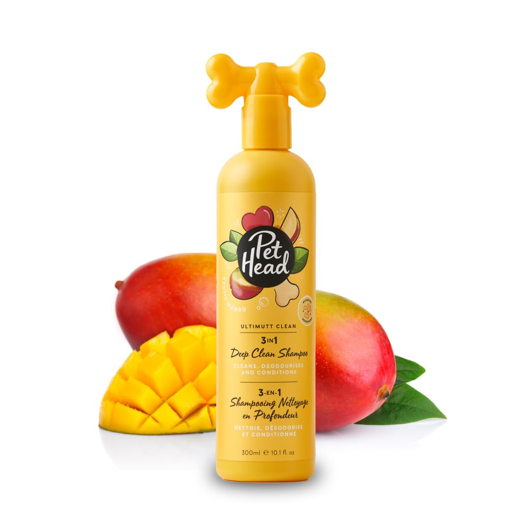 Pet Head Ultimutt Clean 3-in-1 Deep Clean Dog Shampoo | Exotic Mango Scent | Deeply Cleanses, Deodorises & Conditions your Dogs Coat | Eliminates Skunk & Fox Poo | Dog shampoo for Smelly Dogs | 300ml
