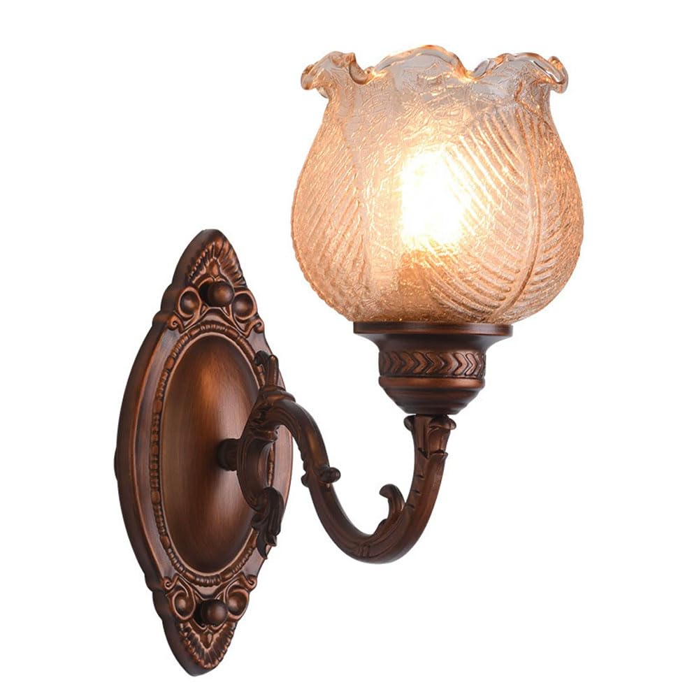HXYSXHJUO E26 Screw Hard Wire Wall Light, Modern Industrial Style Flower-Shaped Lamp, 11in Glass Sconce with Metal Base,Bedside Entryway Foyer Decorative Lighting Fixtures
