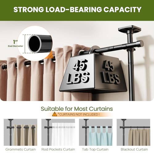 Image of SUNALLY Room Divider Curtain Rod, No Drilling 4-10ft(H) 28-140inch(W) Adjustable Privacy Wall Divider for Room Separation, Heavy Duty Temporary Partition Space Separator Tension Rods, Black