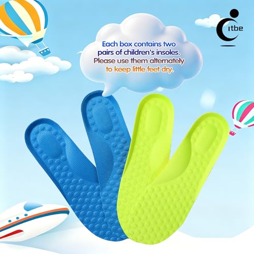 Image of Kids Insoles 2 Pairs, 4D Shoe Inserts for Children Daily Athletic Sneakers | Kids Premium Foam Shoe Insoles, Comfort Breathable Cut-to-Fit Replacement Inserts, Ideal for Kids Daily Walking & Sports Wear
