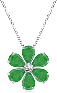 Angara Natural Emerald Flower Cluster Pendant/Necklace with Diamond in 14K Solid Gold for Women | May Birthstone Jewellery...