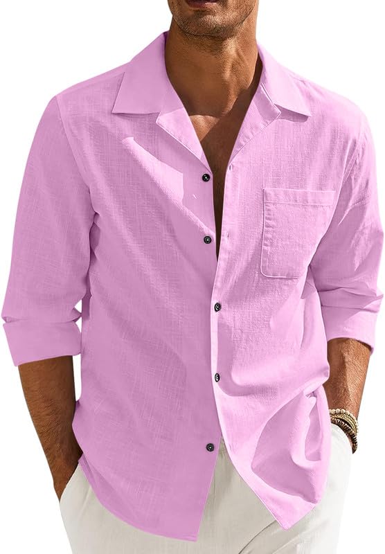 Image of Combo of Men's Casual Cotton Blend Shirt || Long Sleeve Button Down with Spread Collar | Lightweight Breathable Fabric | Stylish Solid Shirt for Beach, Office & Everyday Wear Pack of 2