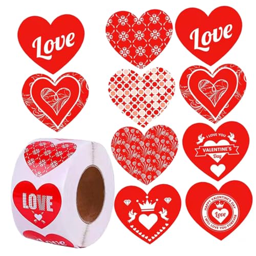 BESTonZON Rollo de 500 Pegatinas Adhesivas de Corazón 38 MM para San Valentín Etiquetas de Sellado de Sobres Decorativas Etiquetas Adhesivas para Regalos y Sobres Uso Escolar y Oficina