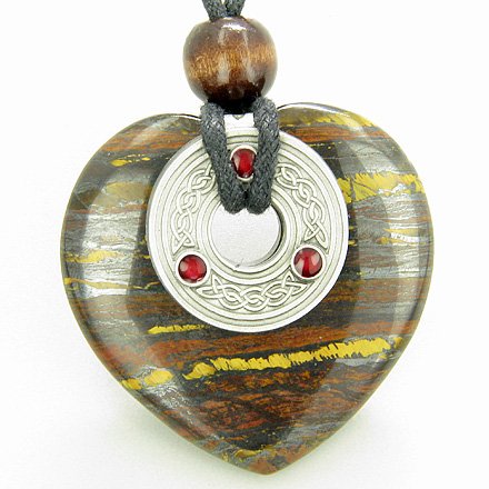 Celtic Triquetra Knot Protection Amulet Tiger Iron Heart Pendant Necklace3