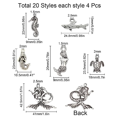 SUNNYCLUE 1 Box 80Pcs 20 Styles Sea Animals Charms Ocean Fish Alloy Pendants Beads Mermaid Dolphin Turtle Shark Hawaiian Beach Tibetan Style for DIY Jewelry Making Crafts Supplies Antique Silver - Image 2