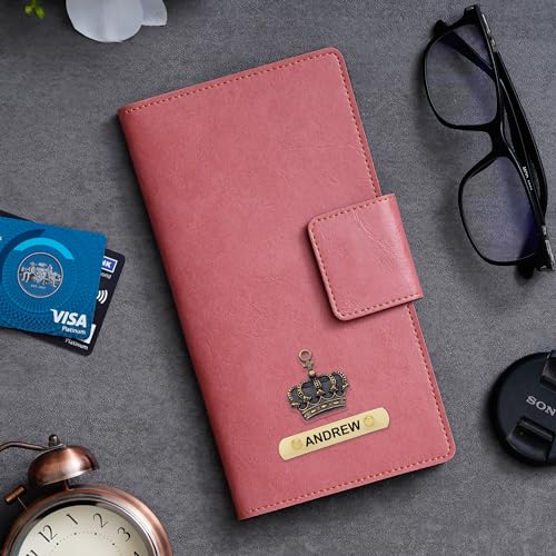 Image of Customized Travel Wallet with Name Engrave | Personalised Passport Holder for Women | Customised Passport Cover for Men and Women | Travel Organizer Gift Wallet (Peach)