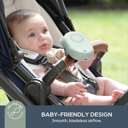 Dreambaby Breezz-to-Go USB Rechargeable Bladless Baby Fan with Swivel Strap – Portable Cooling for Strollers, Car Seats & Travel, Sage Green
