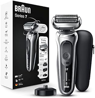 Braun Series 7 360 Flex Head Electric Shaver with Beard Trimmer for Men, Rechargeable, Wet & Dry with Charging Stand & Travel Case, Silver Black