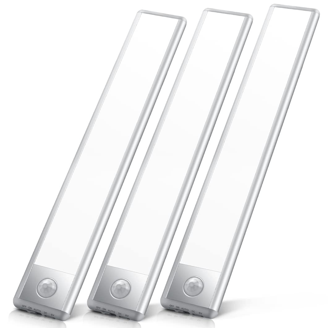 Zikopomi Under Cabinet Lights Wireless, Rechargeable Motion Sensor Light Indoor, Magnetic Closet Light, Under Counter Light for Kitchen, Night Lights for Wardrobe, Cupboard, Stairs (3-Pack)