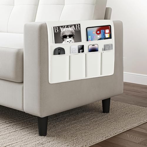 Naturoom Recliner Arm Caddy - Over the Arm Chair Caddy for Recliner with Remote Control Holder, Armrest Organizer with 6-Pocket Storage for Couch, Phone, Tablet, Magazine, Ivory