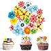 TOPJOWGA Fiori Cupcake Topper per Torta, 80 Pezzi Fiori Cake Toppers Festa di Compleanno Decorazione, Decorazioni Torte Commestibili Cupcake Toppers Compleanno, per la Decorazione di Torte