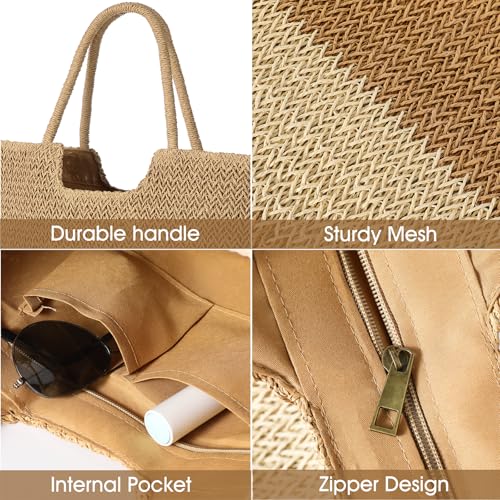Image of Straw Beach Bags for Women - Summer Woven Tote Bag Shoulder Handbags, Large Beach Bag for Women for Holiday