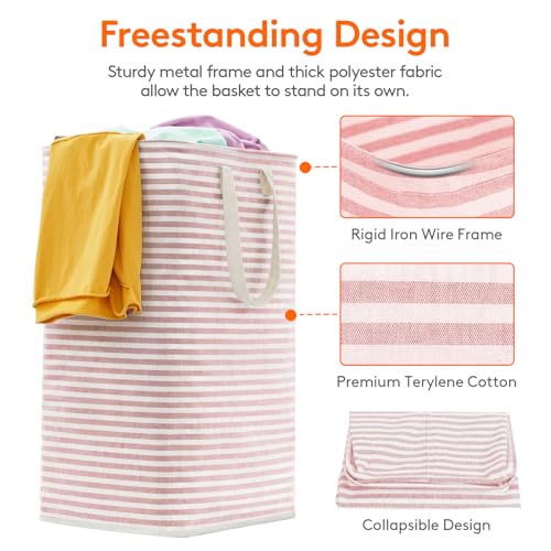 Image of Lifewit 2 Pack Laundry Basket 80L Each, Collapsible Clothes Hamper with Reinforced Handles, Freestanding Waterproof Design for Bedroom and Laundry Room, Pink&Blue 160L Total