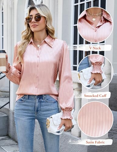 Blooming Jelly Blouses for Women Dressy Casual Button Down Shirts Business Casual Outfits Smocked Cuff Fall 2025 Tops2