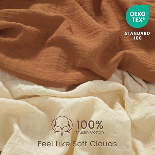 Image of david's kids Muslin Mini Crib Sheets, 2 Pack Cotton Pack N Play Sheets for Boys Girls Neutral, Soft Breathable Baby Sheets Fit Pack N Play, Playard and Mini Crib Mattresses, Beige & Brown